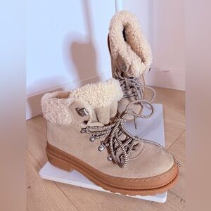 Splendid Yvette Shearling-Lined Cream Suede Ankle Boots Size 9 Warm Cozy